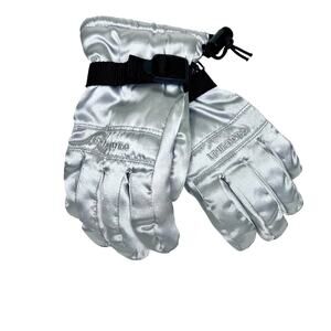 Limited Too Silver Satin Black Winter Snow Gloves Chldrens  S/M
